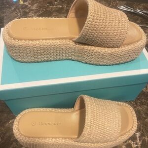 Women's Tan Woven Platform Slides